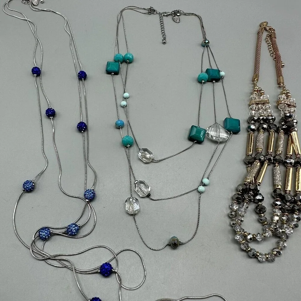 Charming Charlie Necklace Lot Multi Strand Silver Gold Tone Beaded Statement